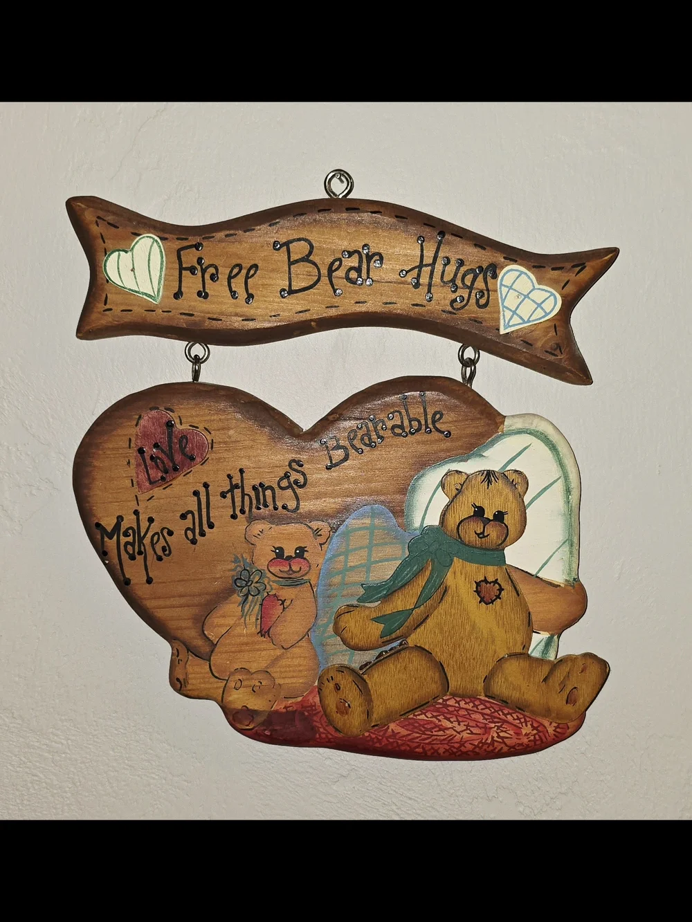 Vintage 1998 Shine Co. Wooden Teddy Bear Wall Plaque -